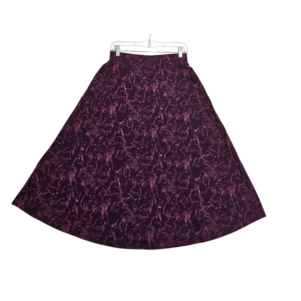 Pact Skirt S Midi flare A-Line Floral Garden Stretch High Rise Purple Jersey - Picture 3 of 7